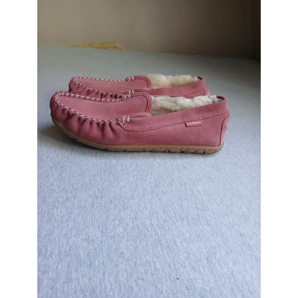 LL Bean Slippers Womens 10 M Wicked Good Moccasin Fur Lined Cozy Comfort Pink